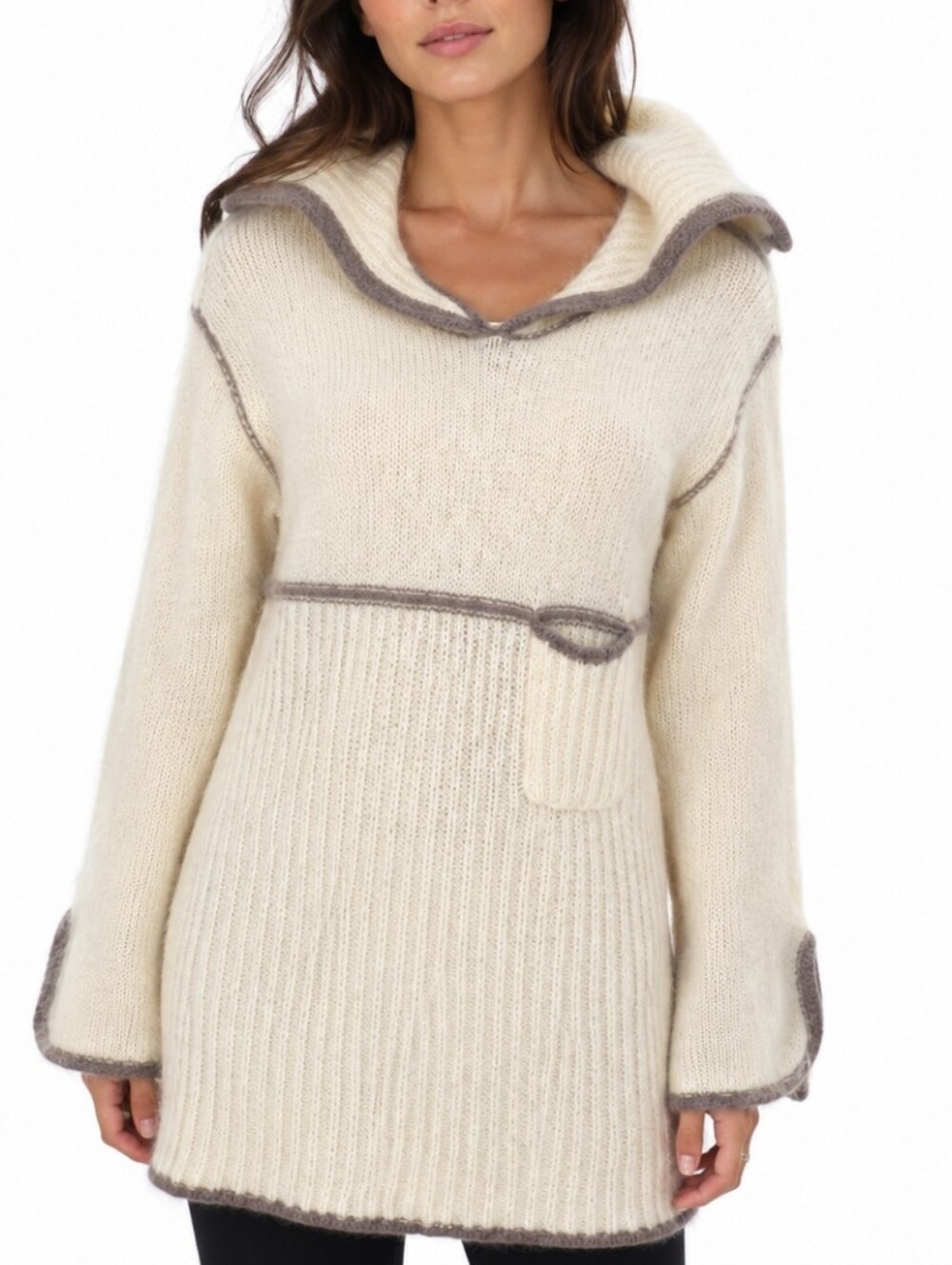 Vintage Stevens Creek Wool Mohair Split Button Hoodie Off White Purple Sweater